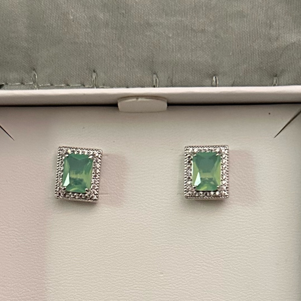 Jade Earrings - Jade Emerald Cut Stud Earrings